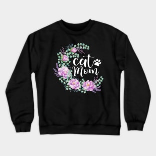 Cat mom watercolor floral Design Crewneck Sweatshirt